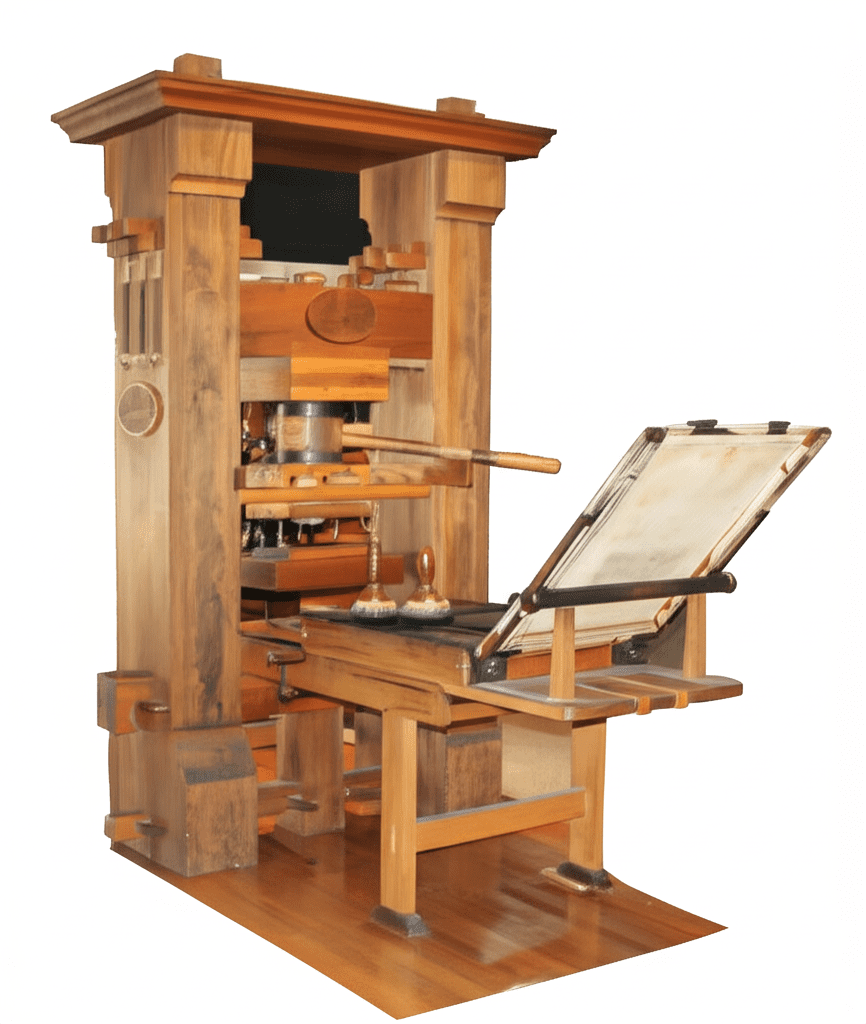 Prensa de tipos móveis metálicos de Johannes Gutenberg de 1440